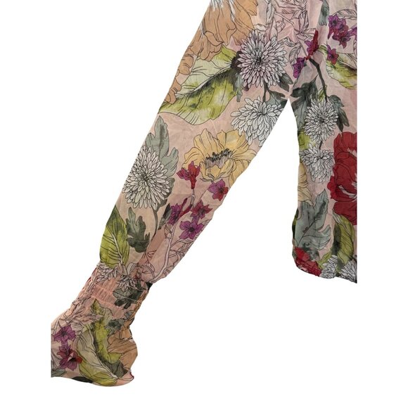 Guess Womens Pleated Long Sleeve Blouse Medium Multicolor Floral Print - Picture 2 of 5